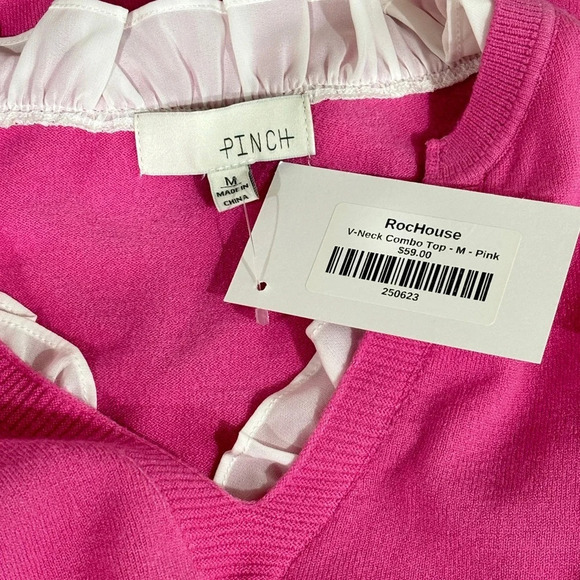 Pinch Vneck Ruffle Combo Top NWT - Picture 3 of 4